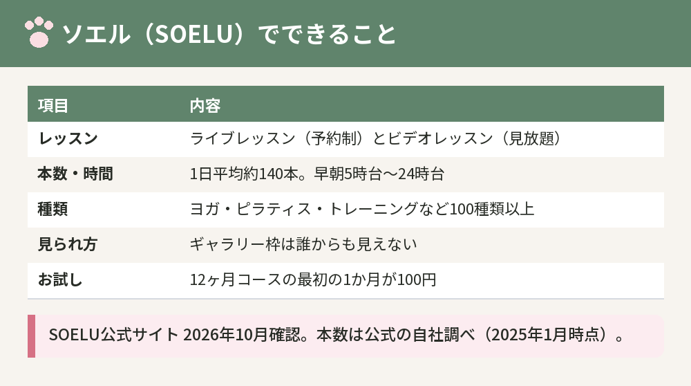 ソエル（SOELU）でできることの一覧